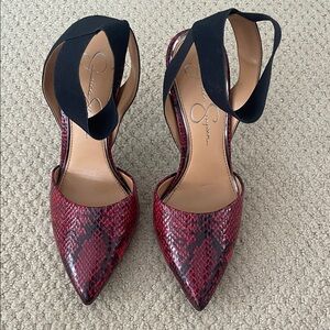 Jessica Simpson Black and Red Snakeskin Heels